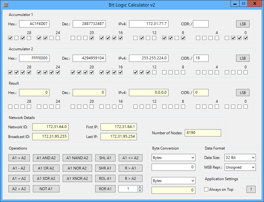 Screenshot Bit Logic Calculator